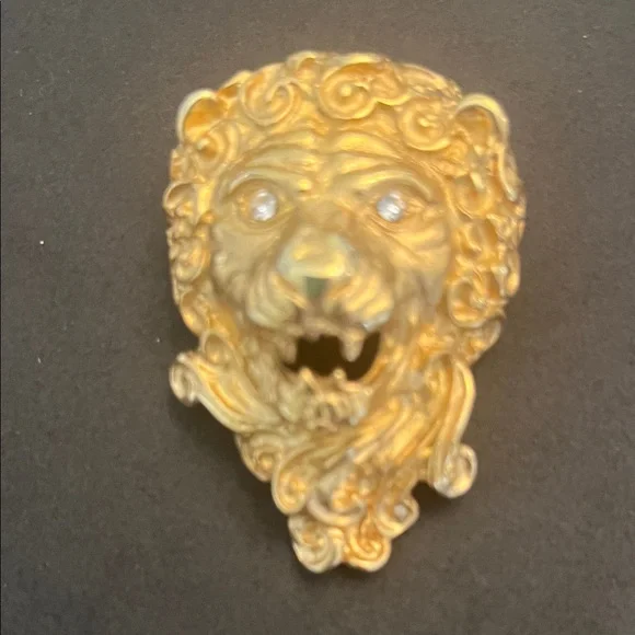 Erwin Pearl - Gold Lion Head Brooch - Picture 1 of 4